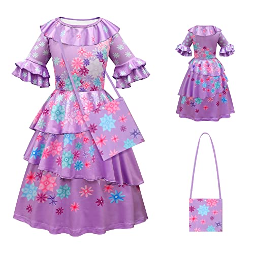 URAQT Isabela Mädchen Kleid, Mädchen Mirabel Isabela Kostüm Kinder, Mädchen Prinzessin Kleid, Dress Cosplay Kostüm Princess Dress for Halloween Cosplay Outfits（110） von URAQT