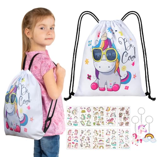URAQT Turnbeutel Kindergarten, Einhorn Unicorn Turnbeutel Rucksack, Kids Turnbeutel, Sticker, Armbänder als Partygeschenk (B) von URAQT