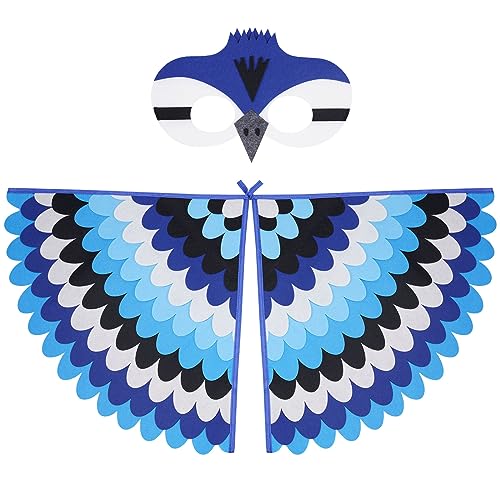 URAQT Vogelflügel Kostüm Kinder, Blau Flügel Umhang mit Filzaugen Maske Set, Buntes Vogeleule Verkleiden für Jungen Mädchen, Vogelkostümkinder Halloween Karneval Cosplay Party URAQT Vogelflügel Kostüm Kinder, Blau Flügel Umhang mit Filzaugen Maske Set, Buntes Vogeleule Verkleiden für Jungen Mädchen, Vogelkostümkinder Halloween Karneval Cosplay Party von URAQT