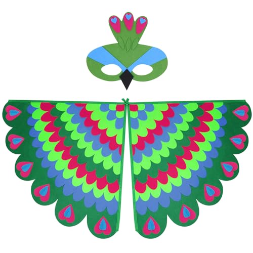 URAQT Vogelflügel Kostüm Kinder, Grün Flügel Umhang mit Filzaugen Maske Set, Buntes Vogeleule Verkleiden für Jungen Mädchen, Vogelkostümkinder Halloween Karneval Cosplay Party URAQT Vogelflügel Kostüm Kinder, Grün Flügel Umhang mit Filzaugen Maske Set, Buntes Vogeleule Verkleiden für Jungen Mädchen, Vogelkostümkinder Halloween Karneval Cosplay Party von URAQT