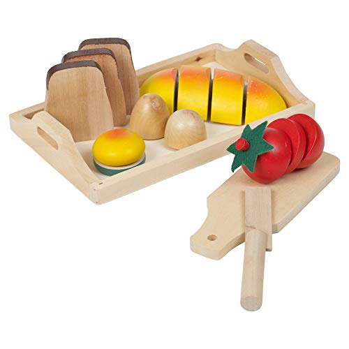 URBN-TOYS Großes Set aus Holz Obst & Gemüse oder Brot & Brötchen in Tabletts Pretend Play Food Cutting Toy (Backwaren) von URBN-TOYS