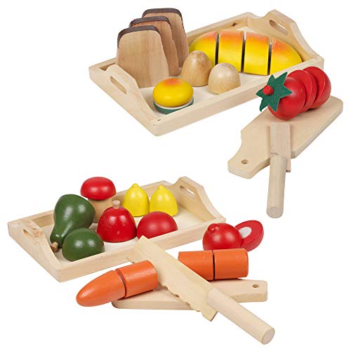 URBN Toys Großes Set aus Obst- und Gemüse- oder Brot und Brötchen aus Holz in Tabletts als Spielzeug zum Schneiden von Lebensmitteln (Obst, Gemüse und Backwaren) von URBN Toys
