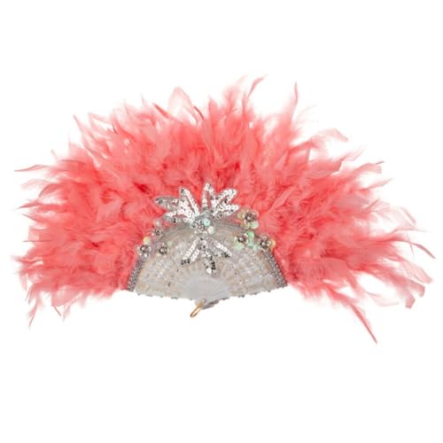 Damen Feder Fächer Marabou Feder 1920s Vintage Stil Retro Handfächer Damen Gatsby Kostüm Flapper Zubehör,Faltbar Handfächer Federfächer Tanzfächer Folding Feather Fan für Karneval Fasching Mottoparty von URFEDA