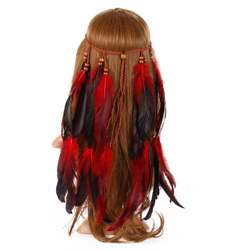 Feder Stirnband, Böhmische Feder Kopfschmuck,Damen Hippie Boho Haarband Haarschmuck Indianer Stirnband Damen Stirnbänder Pfau Haarschmuck Indianer Stirnband Federn Boho für Frauen Festival Karneval von URFEDA