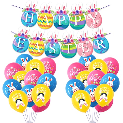 Ostern Ballon Ostern Party Dekoration, 24 Stück Happy Easter Banner Hase Latex Luftballons süße Latex-Ballons Ostern Ballons Ostern Hase Party Dekoration für Kinder Type B von URFEDA