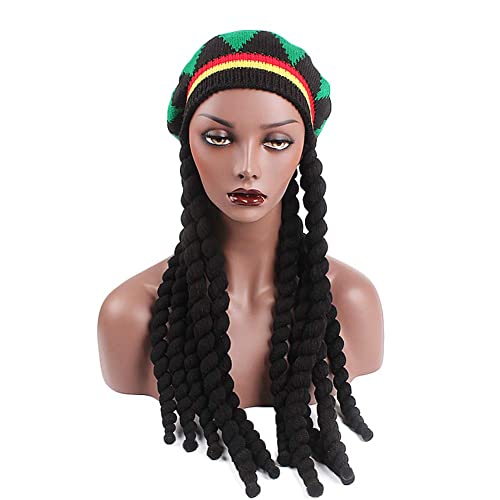 Reggea Mütze mit Dreadlocks, Erwachsene Unisex Rasta Perücke Beanie Hüte Mützen,Gehäkelt Jamaica Mütze, Kopfbedeckung, Strickmütze,Hiphop Rap Strickhüte Oversize Haube Fancy Dress Special Kappe von URFEDA