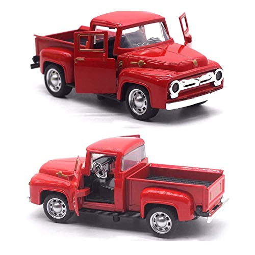 Roter Truck Vintage Metallauto, Dekoratives Metallauto 1:32 Maßstab Kinder Legierung Pull Back Auto Spielzeug, Cool Durable Metall Urlaub Truck, Miniaturauto Modell Spielzeug Geschenke von URFEDA