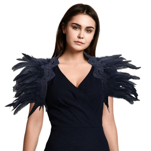 URFEDA 1 Paar Damen Gothic Feder Epauletten Maleficent Kostüm Damen Feder Umhang Cape Schal Schulterumhang Schultertuch für Halloween Maskerade Cosplay Kostüm von URFEDA