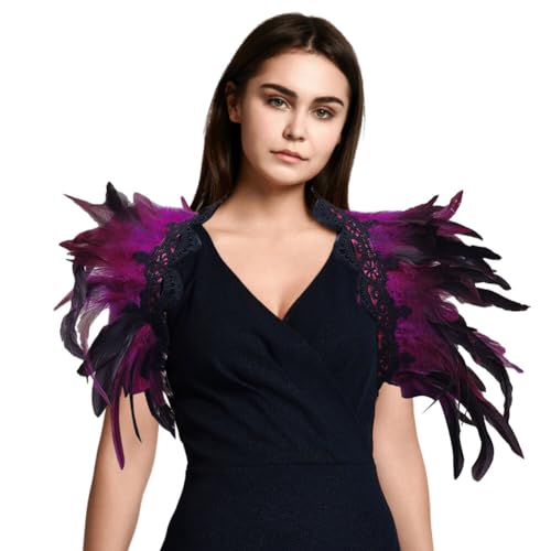 URFEDA 1 Paar Damen Gothic Feder Epauletten Maleficent Kostüm Damen Feder Umhang Cape Schal Schulterumhang Schultertuch für Halloween Maskerade Cosplay Kostüm von URFEDA