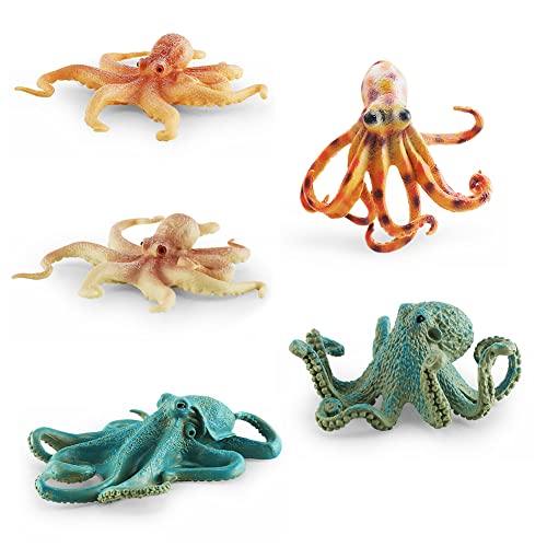 URFEDA 5 Stücke Oktopus Tierfigur Modell - Simulation Spielzeug Miniatur Ozean Meer Tier - Realistisches Spielzeug Figur für Kuchen Dekorieren und Kinder Lernspielzeug von URFEDA