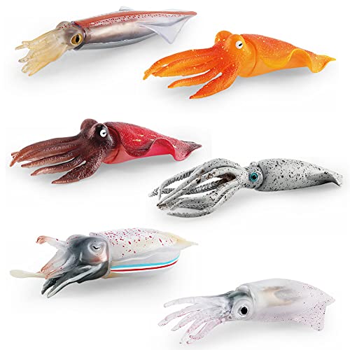 URFEDA 6 Stück Tintenfisch-Tierfigur Tintenfisch-Modell Miniatur-Spielzeug Ozean-Meer-Tier realistisches Tintenfisch-Spielzeug lebensechte Tintenfisch-Figur Kuchendekoration Kinder-Lernspielzeug von URFEDA