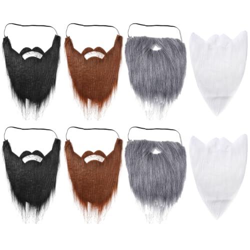 URFEDA 8 Stück Gefälschte Bärte Falsche Bärte Fake Bart Gefälschte Whisker Lustiger Zubehör Kostüm Bart, Schnurrbart zum Ankleben für Kostüm Halloween Weihnachtsmann Party Bart zum Ankleben-4 Farben von URFEDA