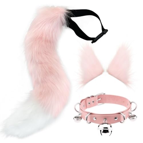 URFEDA Faux Schwanz und Ohren Set mit Glocken, Kunstfell Fuchs Wolf Ohren Stirnband Katze Tier Kostüm Haarreif Wolf Tier Schwanz Cosplay Kostüm Halloween Weihnachten Cosplay Party Kostüm Zubehör von URFEDA