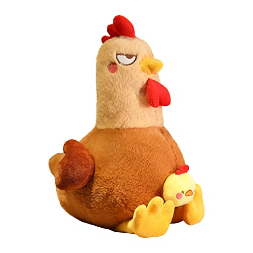 URFEDA Plüschspielzeug Huhn, sehr flauschig und verformt Sich Nicht leicht, Kissen aus Plüsch, Huhn, Tier, Kissen, gefüllt, Hugging Pillow, Geschenk für Kinder, Braun, 55 cm von URFEDA