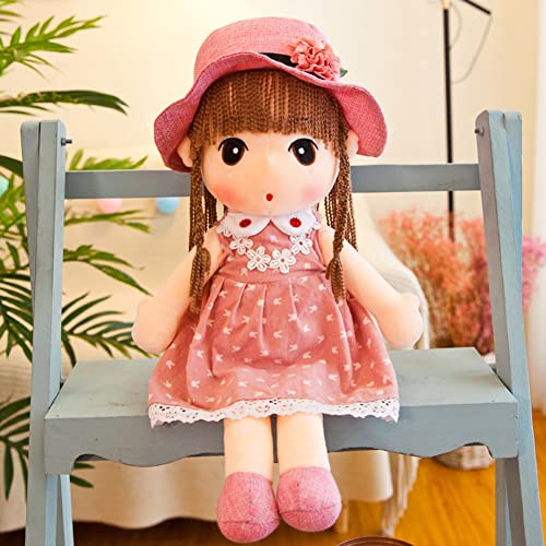URFEDA Schöne Puppe Stoffpuppe Weiche Stoffpuppe babypuppe Püppchen, Niedliche Tragen Hut Rock Prinzessin Puppe Plüschpuppe Plüsch Stofftier Spielzeug Begleiten für Kinder Geburtstag 45CM von URFEDA