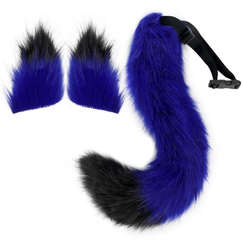 URFEDA Tier Wolf Kostüm Set, Kunstpelz Tier Katze Fuchs Wolf Ohren und Schwanz Kostüm Set Wolf Stirnband Flauschige Schwanz für Tierkostüm Cosplay Geburtstagsparty Halloween Kostüm Partyzubehör von URFEDA