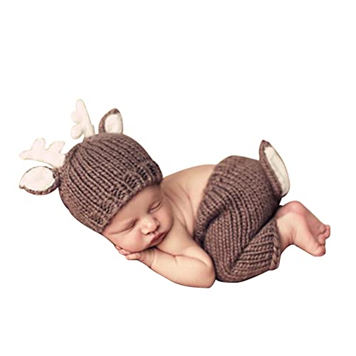 URFEDA Weihnachten Baby Neugeborene Fotokleidung, Niedlich Baby Stricken Kostüme Fotografie Requisiten, Baby Mädchen Jungen Fotoshooting Accessoires, Baby Foto Requisiten Outfits für 0-6 monate, Elch von URFEDA