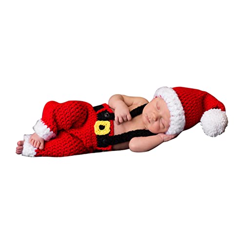 URFEDA Weihnachten Neugeborene Fotokleidung, Niedlich Stricken Kostüme Fotografie Requisiten, Baby Mädchen Jungen Fotoshooting Accessoires, Foto Requisiten Outfits für 0-6 Monate, Rot von URFEDA