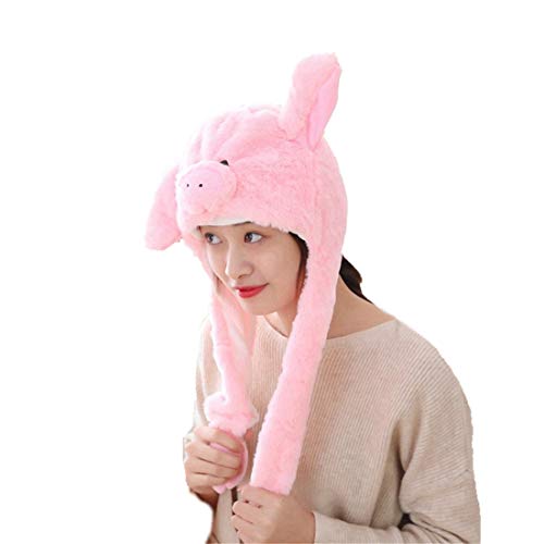 Ohrbewegliche Hüpfmütze, Plüschtier, Winter-Kopfbedeckung für Damen, Pink, Einheitsgröße Ohrbewegliche Hüpfmütze, Plüschtier, Winter-Kopfbedeckung für Damen, Pink, Einheitsgröße von URFUN