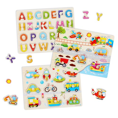 URHRHU 3 Stück Holzpuzzle Fahrzeuge Alphabet Baby Spielzeug Puzzle ab 1 2 3 Jahre Montessori Spielzeug Steckpuzzle Holz mit Holzknöpfen Greifpuzzle Lernspielzeug für Jungen Mädchen Kindergeschenke URHRHU 3 Stück Holzpuzzle Fahrzeuge Alphabet Baby Spielzeug Puzzle ab 1 2 3 Jahre Montessori Spielzeug Steckpuzzle Holz mit Holzknöpfen Greifpuzzle Lernspielzeug für Jungen Mädchen Kindergeschenke von URHRHU