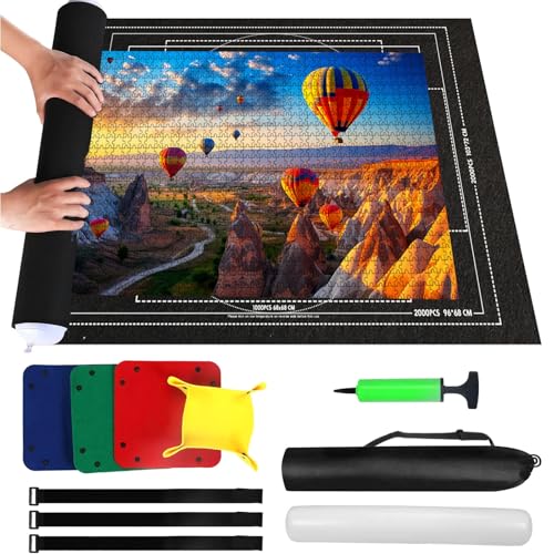 URHRHU Puzzle Matte Rolle Puzzleunterlage 2000 Teile Puzzlematte zur Aufbewahrung von Puzzles Schwarz Jigsaw Aufbewahrungsfilzmatte Puzzlematte Puzzle-Sparer für Erwachsene und Kinder von URHRHU