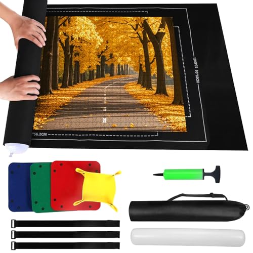 URHRHU Puzzle Matte Rolle bis zu 1500 Teile Puzzlematte zur Aufbewahrung von Puzzles Schwarz Jigsaw Aufbewahrungsfilzmatte Puzzlematte Puzzle-Sparer für Erwachsene und Kinder von URHRHU