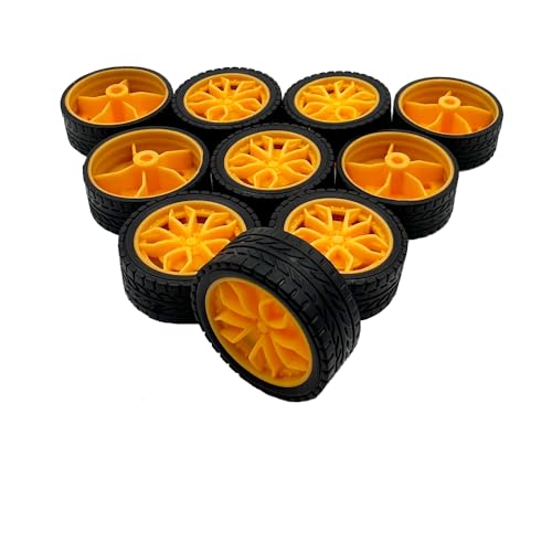 10 Stück Modell-Spielzeug-Autorad 28 mm Spielzeug-Auto-Gummi-Reifen Räder für ferngesteuerte Autos, LKW, Roboter, Hubschrauber, DIY-Modell-Spielzeugteile (orange) von URIMPAVIDO