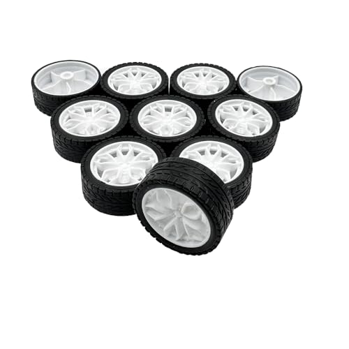 10 Stück Modell-Spielzeug-Autorad 28 mm Spielzeugauto Gummireifen Räder für RC Auto LKW Roboter Hubschrauber DIY Modell Spielzeugteile (weiß) von URIMPAVIDO