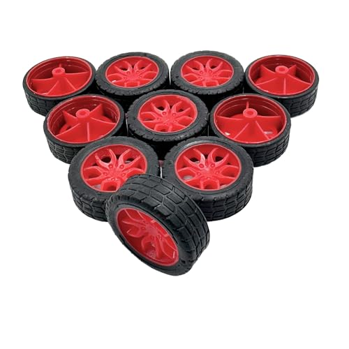 10 Stück Modell-Spielzeug-Autorad 30 mm Auto-Gummi-Reifenrad für DIY-Modell, Spielzeug, Roboter, ferngesteuertes Auto, LKW-Teile (rot) von URIMPAVIDO