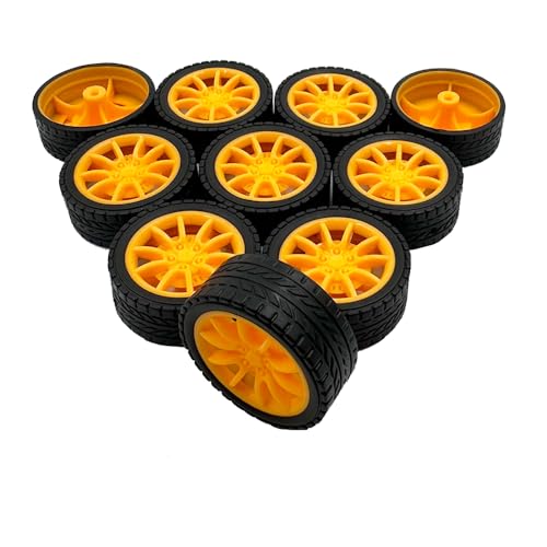 10 Stück Modell-Spielzeug-Autorad 30 mm Spielzeug-Auto-Gummi-Reifen Räder für ferngesteuertes Auto, LKW, Roboter, Hubschrauber, DIY-Modell, Spielzeugbauzubehör (Orange) von URIMPAVIDO