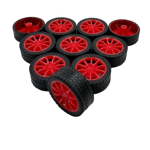 10 Stück Modell-Spielzeug-Autorad 30 mm Spielzeug-Auto-Gummi-Reifen Räder für ferngesteuertes Auto, LKW, Roboter, Hubschrauber, DIY-Modell, Spielzeugbauzubehör (rot) von URIMPAVIDO