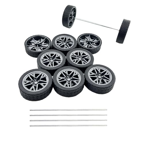 10 Stück Modellauto-Räder, Spielzeug-Auto-Gummi-Reifen, Räder mit Metallschaft, runde Achsen für ferngesteuertes Auto, LKW, Roboter, DIY-Modell, Spielzeugrad, Ersatzzubehör (2,5 x 45 mm) von URIMPAVIDO