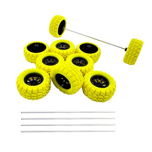 10 Stück Spielzeug-Autorad RC Auto Gummireifen Rad mit 5 Stück Schaft, runde Stangenachsen für ferngesteuertes Auto, LKW, Roboter, DIY-Modell, Spielzeug-Radteile (2 x 33 mm, gelb) von URIMPAVIDO