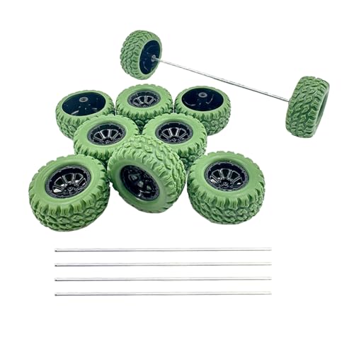 10 Stück Spielzeug-Autorad RC Auto Gummireifen Rad mit 5 Stück Schaft, runde Stangenachsen für ferngesteuertes Auto, LKW, Roboter, DIY-Modell, Spielzeug-Radteile (2 x 33 mm, grün) von URIMPAVIDO