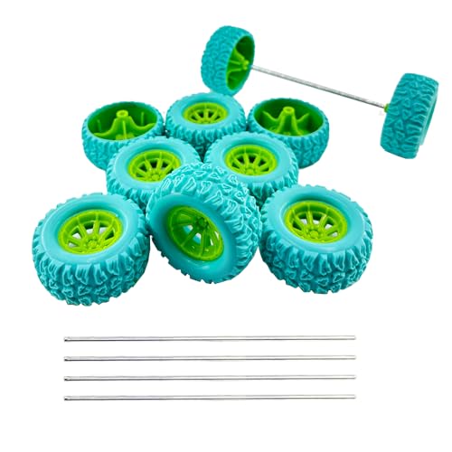 10 x Spielzeug-Autorad aus Gummi mit 5 x Schaft, runde Stangenachsen für ferngesteuertes Auto, LKW, Roboter, DIY-Modell, Spielzeug-Radteile (2,5 x 48 mm, blau) von URIMPAVIDO