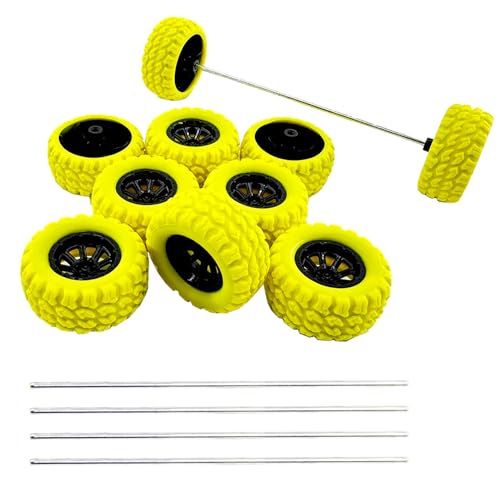 10 x Spielzeug-Autorad aus Gummi mit 5 x Schaft, runde Stangenachsen für ferngesteuertes Auto, LKW, Roboter, DIY-Modell, Spielzeug-Radteile (2 x 36 mm, gelb) von URIMPAVIDO