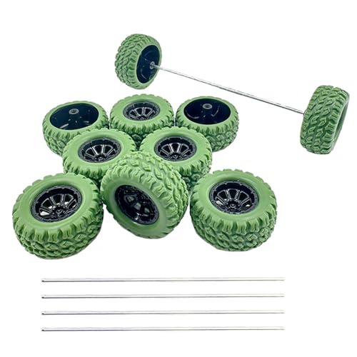 10 x Spielzeug-Autorad aus Gummi mit 5 x Schaft, runde Stangenachsen für ferngesteuertes Auto, LKW, Roboter, DIY-Modell, Spielzeug-Radteile (2 x 36 mm, grün) von URIMPAVIDO