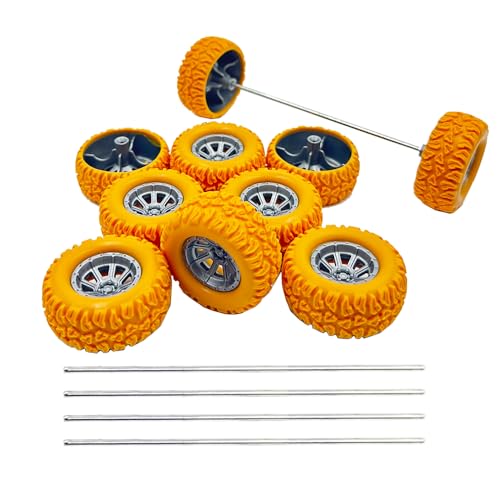 10 x Spielzeug-Autorad aus Gummi mit 5 x Schaft, runde Stangenachsen für ferngesteuertes Auto, LKW, Roboter, DIY-Modell, Spielzeug-Radteile (2 x 40 mm, orange) von URIMPAVIDO