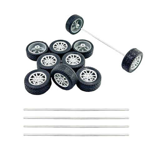 10 x Spielzeug-Autoräder, 28 mm, Gummireifen mit 5 runden Achsen für DIY-Modell, Spielzeug, RC-Auto-Zubehörteile (2 x 28 mm) von URIMPAVIDO