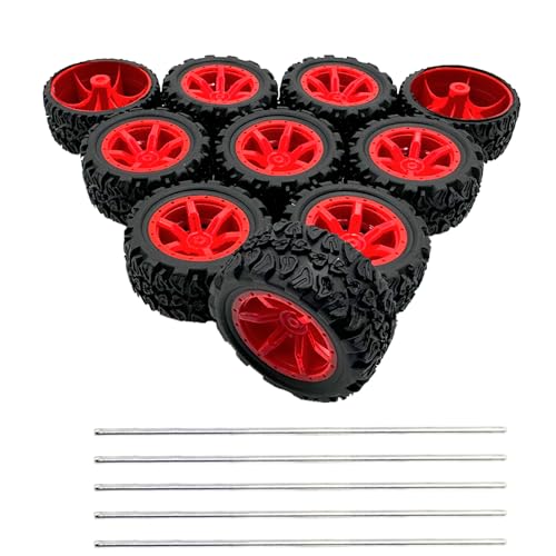 10 x Spielzeug-Autoräder, 39 mm, Spielzeug-Auto-Gummi-Reifen, Räder mit 5 Stück Schaft, runde Stangenachsen für ferngesteuertes Auto, LKW, Roboter, DIY-Modell, Spielzeugteile (2 x 20 x 39 mm) von URIMPAVIDO