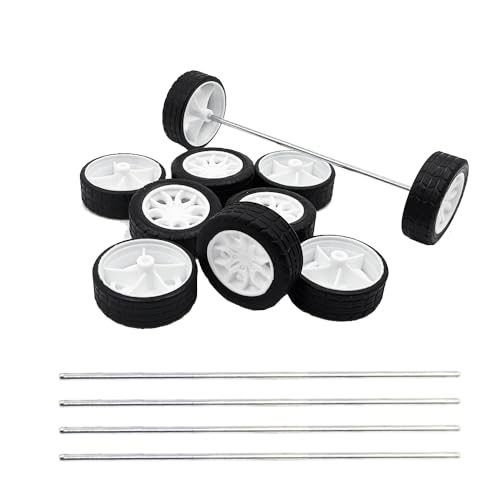 10 x Spielzeug-Autoräder, Gummireifen mit 5 runden Achsen für DIY-Modell, Spielzeug, ferngesteuertes Auto-Zubehör (2 x 30 mm) von URIMPAVIDO