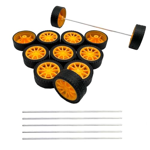 12 x Spielzeug-Autoräder, 30 mm, Modellauto, Gummi-Reifen, Räder mit 6 runden Achsen für ferngesteuertes Auto, LKW, Roboter, DIY-Modell, Spielzeug, Bauprojekt, Zubehör (Orange) von URIMPAVIDO