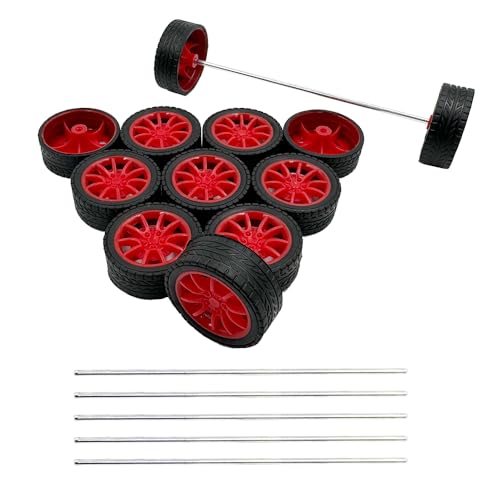 12 x Spielzeug-Autoräder, 30 mm, Modellauto, Gummi-Reifen, Räder mit 6 runden Achsen für ferngesteuertes Auto, LKW, Roboter, DIY-Modell, Spielzeug, Bauprojekt, Zubehör (rot) von URIMPAVIDO