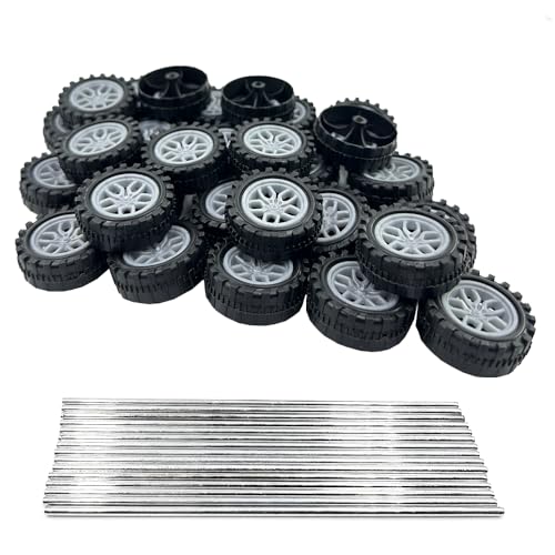 30 Stück Spielzeug-Autoräder, 2 mm Durchmesser, Kunststoff, Autoräder mit 15 runden Stangenachsen für DIY-Modell, Spielzeug, ferngesteuertes Auto, LKW, Roboterteile (grau) von URIMPAVIDO