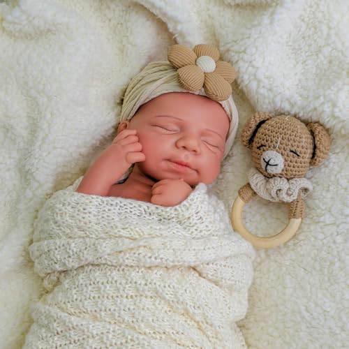 18 Zoll lebensechte Reborn-Babypuppe aus Silikon, handgefertigtes neugeborenes Mädchen aus Silikon, anatomisch korrektes Geschenk als schlafende Begleitung für Neugeborene (Mädchen-Hellbraun) von URMLHNRZ