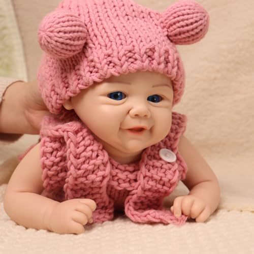 URMLHNRZ 17 Zoll große Reborn-Babypuppe aus Vollsilikon mit blauen Augen und lächelndem Gesicht – handbemalt, anatomisch korrekt, Kinder ab 3 Jahren, Sammler und Künstler (Painted,#1) von URMLHNRZ