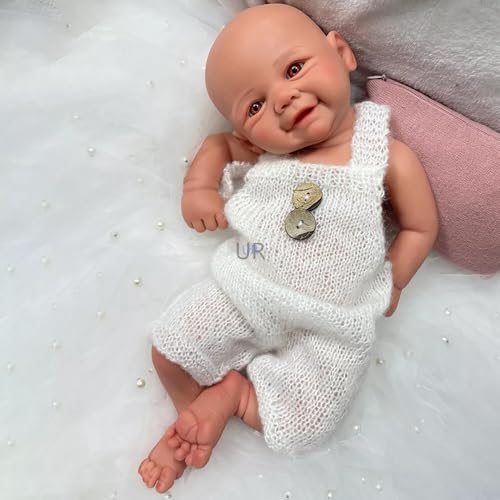 URMLHNRZ 17 Zoll große Reborn-Babypuppe aus Vollsilikon mit blauen Augen und lächelndem Gesicht – handbemalt, anatomisch korrekt, Kinder ab 3 Jahren, Sammler und Künstler (Painted,#3) von URMLHNRZ