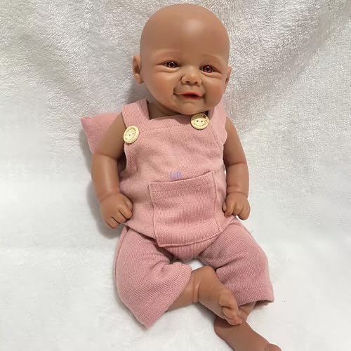 URMLHNRZ 17 Zoll große Reborn-Babypuppe aus Vollsilikon mit blauen Augen und lächelndem Gesicht – handbemalt, anatomisch korrekt, Kinder ab 3 Jahren, Sammler und Künstler (Painted,#4) von URMLHNRZ