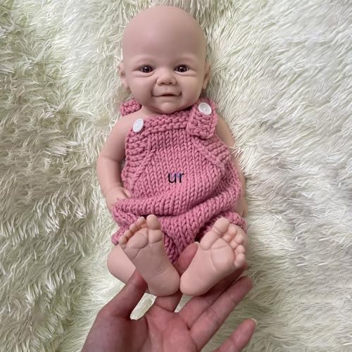 URMLHNRZ 17 Zoll große Reborn-Babypuppe aus Vollsilikon mit blauen Augen und lächelndem Gesicht – handbemalt, anatomisch korrekt, Kinder ab 3 Jahren, Sammler und Künstler (unpainted,#1) von URMLHNRZ