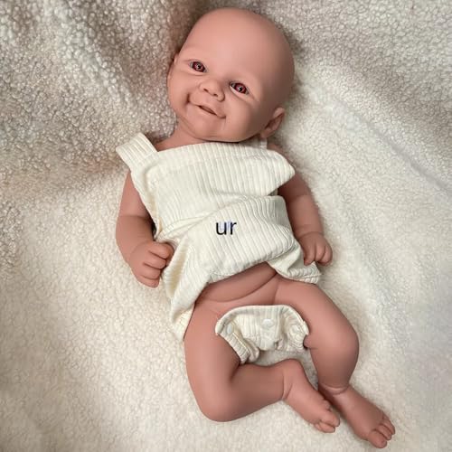 URMLHNRZ 17 Zoll große Reborn-Babypuppe aus Vollsilikon mit blauen Augen und lächelndem Gesicht – handbemalt, anatomisch korrekt, Kinder ab 3 Jahren, Sammler und Künstler (unpainted,#3) von URMLHNRZ